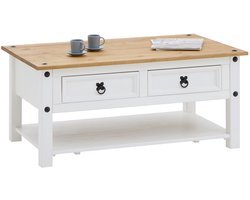 CAMPO salontafel in wit/bruin met 2 massief grenen laden en legplank