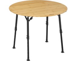 Campout Campingtafel Inklapbaar Ø90 cm – Ronde Bamboe Klaptafel met Verstelbare Hoogte 43–70 cm voor Camping, Tuin en Balkon – Inclusief Draagtas – Bruin