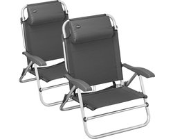 Campout Strandstoelen - 2 Stuks - 120kg Draagvermogen - Incl. Nekkussen - 8 standen Campingstoel - Inklapbaar en Opvouwbaar - Rugleuning 87 cm - Zwart