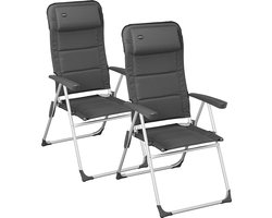 Campout Tuinstoelen - 2 Stuks - 120kg Draagvermogen - Incl. Nekkussen - 7 standen Campingstoel - Rugleuning 117 cm - Klapstoel - Standenstoel - Grijs