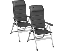 Campout Tuinstoelen Premium - 2 Stuks - 120kg Draagvermogen - Incl. Nekkussen - 7 standen Campingstoel - Rugleuning 117 cm - Klapstoel - Standenstoel - Donkergrijs
