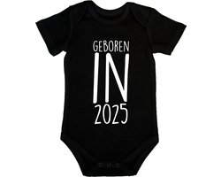 Can Baby - Geboren in 2025 - Baby Rompertje Zwart - Korte Mouw - Maat 50-56 - Zwangerschap Aankondiging - Kraamcadeau - Unisex - 100% Katoen - 0 tot 3 maanden