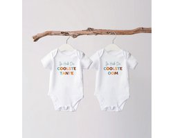 Can Baby - Ik Heb De Coolste Tante & Ik Heb De Coolste Oom - Wit - Maat 56-62 (0-3 Maanden) - Can Baby Speciale Ontwerp - Cadeau Zwangerschap Aankondiging - Verjaardag Jongen Meisje - Allerliefste Baby Kleding met Tekst - Beste en Leukste - Tante