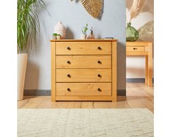 CANCUN commode met 4 laden van massief grenen, gebeitst en in de was gezet