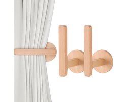 Candala 2 stuks gordijnbinders, houten gordijnhouders, zelfklevende gordijnhouders, L-vormige gordijnhaken, gordijnterugtrekkingen, gordijnbindruggen voor gordijnen (hout, 2)