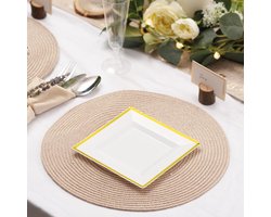 Candala 20 Kleine Vierkante Witte Borden met Gouden Rand (16,5cm), Dessert Feestbordjes voor Bruiloften, Verjaardagen, Dopen, Kerstmis & Feesten - Stevig en Herbruikbaar