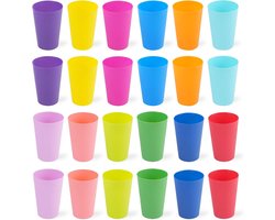 Candala 24 stuks herbruikbare plastic bekers, 260 ml harde plastic bekers voor kinderen, veelkleurige plastic bekers van duurzame plastic bekers, plastic feestbekers voor buiten, picknick, barbecue