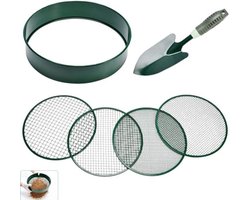 Candala 4 stuks - grote grondzeef - grondzeef voor tuinieren - groene grondzeef - voor tuinieren met zeefgaas van 3, 6, 9 en 12 mm - voor aarde, zand, stenen, pellets en grind - groen - 30cm