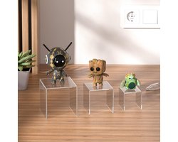 Candala Acryl Display Risers 3 -, transparante showcase display-rekken voor verzamelobjecten, acryl display rekken voor funko popfiguren, parfums, cupcake, snoep dessert met 7,6 x
