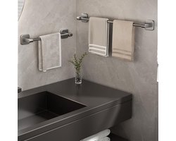 Candala Badkamer-handdoekstang, handdoekhouder voor badkamer, wandmontage, zelfklevende badkamerhanddoekhouder, moderne woondecoratie, handdoekstang, grijze enkele stang (grijs-40 cm)