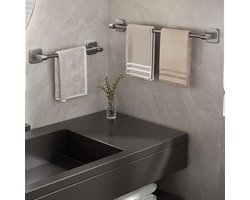 Candala Badkamer-handdoekstang, handdoekhouder voor badkamer, wandmontage, zelfklevende badkamerhanddoekhouder, moderne woondecoratie, handdoekstang, grijze enkele stang (grijs-40 cm)