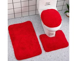 Candala Badmat Set, Zachte Absorberende Pluche Microfiber Badkamer Tapijten, Antislip Badtapijten Rood 3 Stuks