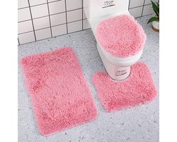 Candala Badmat Set, Zachte Absorberende Pluche Microfiber Badkamer Tapijten, Antislip Badtapijten Roze 3 Stuks