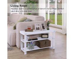 Candala Bamboe Schoenenrek Bank, 3-Tier Schoen Organizer Opbergplank voor Hal Hal Badkamer Woonkamer (Wit)