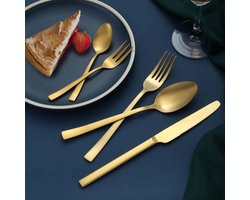 Candala - Bestek goud, Hunnycook bestekset 6 personen, 30-delige roestvrijstalen bestekset goud mat voor thuis keuken restaurant, bestekset met v