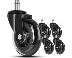 Candala Bureaustoel Wielen 10mm Compatibel Met IKEA Stoelen Tot 300 kg - Set Van 5 Rubberen Bureaustoelwielen Voor Parket, Laminaat En Vloerbedekking - Zwenkwielen Bureaustoel Met Schroef Transparant