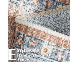 Candala Deurmat, 60 x 90 cm, boheems, antislip, wasbaar, voor binnen, laagpolig, oosterse bloemenprint, klein tapijt voor slaapkamer, keuken, badkamer, eetkamer, oranje/blauw