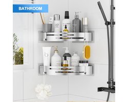 Candala Doucheplank zonder boren Hoek: Doucherek Roestvrij Staal 2 Stuks Douchemand Zelfklevend Met 4 Haken Badkamer Plank voor Douche