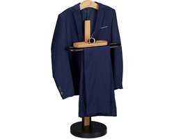 Candala Dressboy voor heren, met plank, vrijstaand, kreukvrij pakken, bamboe en metaal, 109 x 48 x 30 cm, zwart/naturel, 1 stuk