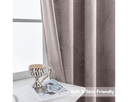 Candala Fluwelen Gordijnen Kant En Klaar Set Van 2, 140x160cm, Gordijnen Verduisterend Met Ringen, Thermische Gordijn, Verduisteringsgordijn, Thermogordijnen Voor Slaapkamer Woonkamer, Roze Grijs