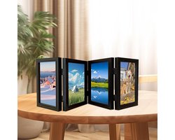 Candala Fotolijst 10 x 15 cm voor 4 foto's: Houten lijst met glasplaat, 3D-collage voor bruiloft, familie, baby, (zwart)