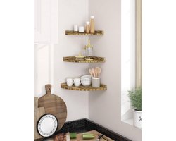 Candala Hangrek van hout, 3-delige set, vintage, zwevende planken, rustieke hoekplanken voor aan de muur, boekenplank met rond uiteinde, zwevend rek, voor badkamer, keuken, slaapkamer, woonkamer