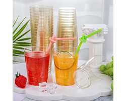 Candala harde plastic bekers met gouden glitter, 300 ml kunststof feestbekers, herbruikbare transparante drinkbekers voor feestjes, bruiloften, verjaardagen