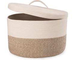 Candala Katoenen Touw Wasmand met Deksel 32L Opvouwbare Geweven Opbergmand, Holle Handgreep, Geschikt voor Woonkamer, Slaapkamer, Wasruimte, voor Kussens, Dekens, Handdoeken 40 x 25cm(Bruin)