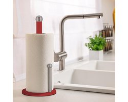 Candala Keukenrolhouder staand, - Rood - 35 x 15 cm - RVS