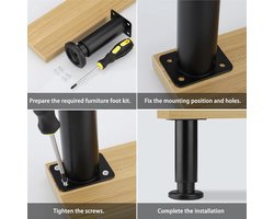 Candala meubelpoten, zwaar belastbare, zwarte verstelbare kastpoten 18-30 cm met 16 schroeven, metalen doe-het-zelf meubels vervanging steunpoten poten voor bank, tafel, stoel, bureau