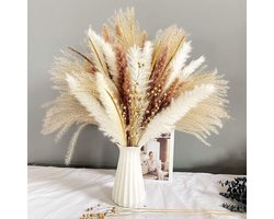 Candala Pampas Gras, kunstbloemen, set van 90 stuks, gedroogde planten, boeketarrangement, 100% natuurlijke driedbloemen voor boho-decoratie, woonkamer en vazen