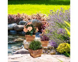 Candala - plantenbak in set van 3, gebrand hout, voor binnen & buiten, vierkant, tuindecoratie, houten bloembak, natuur