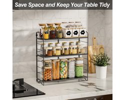 Candala rek, in hoogte verstelbare keukenplanken, verticaal kruidenrek, opbergrek voor op het aanrecht voor keuken, badkamer en slaapkamer, zwart