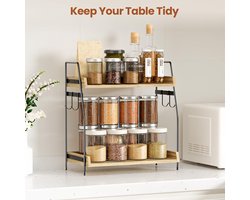 Candala rek met 2 etages van hout, opbergdoos voor koffie van hout, kruidenrek voor het keukenwerkblad, geschikt voor keuken, thuis en kantoor