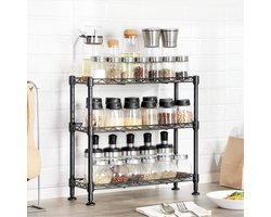Candala rek met 3 niveaus, keukenorganisatie, van metaal, met PP-platen, verstelbaar schapniveau, 40 x 15 x 39,5 cm, zwart LGR025B01