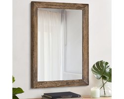 Candala Rustieke Houten Spiegel Rechthoek Decoratieve Wandspiegel met Frame Slaapkamer Woonkamer Badkamer Opknoping Spiegel Bruin