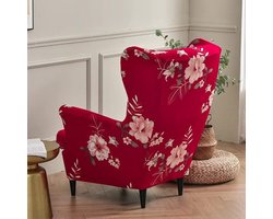 Candala Stoelhoes voor oorfauteuil, 2-delige set, rekbare hoes van wasbaar elastaan, meubelbeschermer voor oorfauteuil in woonkamer, slaapkamer of hotel (geurige rode bloem)