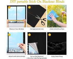 Candala Verduisterend gordijn voor raam, zonder boren, op elke maat gesneden, draagbare verduisterende jaloezieën voor reizen, tijdelijk, 12 klittenband, 18 plakbanden