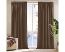 Candala Verduisterende Gordijnen Plooiband, Bruin, 140x175 cm (B x H), set van 2, Gordijn Warmte-isolerend voor Raam, Slaapkamer, Kant en Klaar