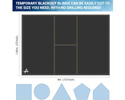 Candala Verduisterende jaloezieën plakken op 400 x 148 cm, doe-het-zelf raam T100% verduisteringsrolgordijn zonder boren jaloezieën 420D stof of slaapkamer, kinderkamer, loft, reizen RV auto