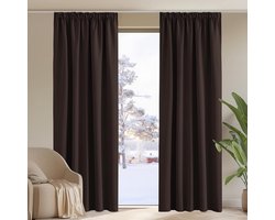 Candala Verduisteringsgordijnen, warmte-isolerende gordijnen met band, om op te hangen, voor slaapkamer, bruin, 140 x 245 cm, 2 stuksb