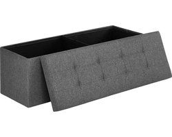 Candala Zitbank Met Opbergruimte, Zitkist, Opbergdoos, Opvouwbaar, Max. Statische Belastbaarheid 300 Kg, Met Scheidingsrooster Van Metaal, 120 L, 110 X 38 X 38 Cm, Imitatie Linnen Donkergrijs
