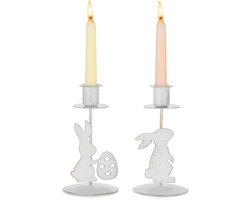 Candle Holders voor Pasen Decoratie - Bunny en Pasen Ei Kaars Houder Tafelstuk voor Conische Kaarsen - 2 Stukken Vintage Witte Pasen Kaars Houder voor Pasen Feest Lente Thuis Decor