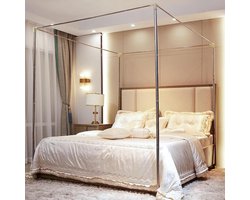 Canopy bed frame palen Hemelbed frame 150x200 cm Queen – RVS Stainless Steel Mosquito Net Houder Vierhoek Bedframe