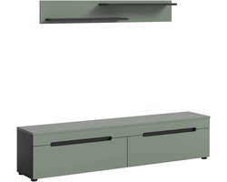 Canu Lowboard + Wandplank staand-hangend Smoke Green NB Basaltgrijs NB Abs. Smoke Green NB - 33x170x38cm