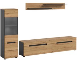 Canu woonkamercombinatie inclusief verlichting staand-hangend Artisan NB Basaltgrijs NB Abs. Artisan NB - 33x221x141cm