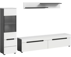 Canu woonkamercombinatie inclusief verlichting staand-hangend wit NB Basalt NB Abs. wit NB - 33x221x141cm