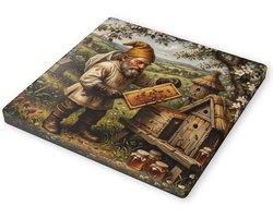 Canvas 30x30 cm Imker kabouter oogst honing bij bijenkorven Wanddecoratie lente landschap Vrolijk schilderij voor aan de muur