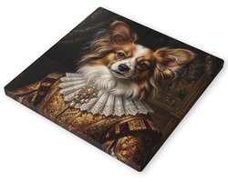 Canvas 40x40 cm Papillon Vlinderhondje Portret Barok Schilderkunst Schattige Hond Wanddecoratie Canvas 40x40