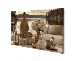 Canvas Afbeelding - Woondecoratie Muurkunst - Ontspanning Thuis - Echte Canvas Structuur - 100x57cm - Zonsondergang Kleuren